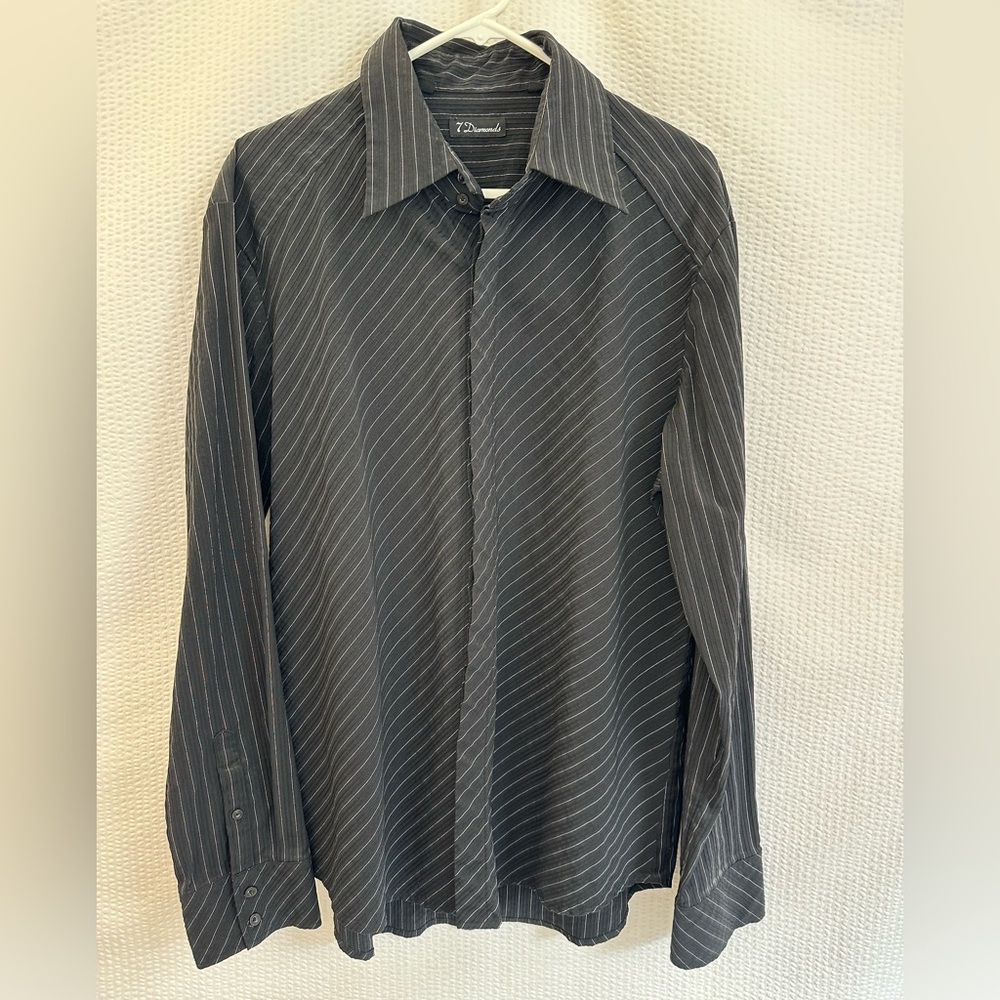 7 Diamonds Men’s Black White Pinstripe Stretch Button Down Dress Shirt XXL
